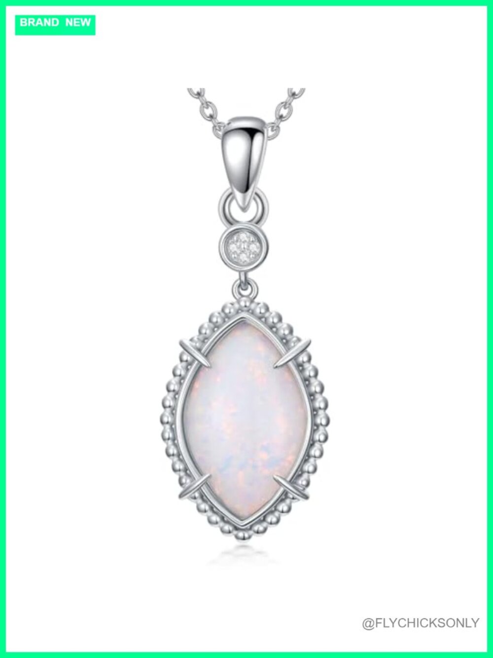 S925 Sterling Silver October Birthstone White Opal Necklace Dainty Pendant Gift